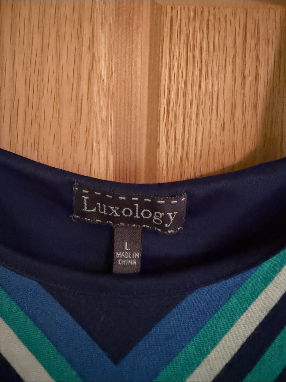 Luxology Dress Navy, Teal & White Chevron Knit